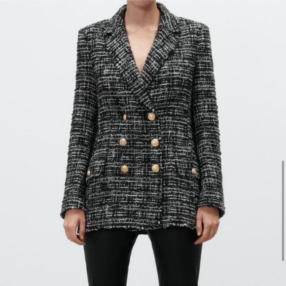 ZARA Double Breasted Textured Weave Coat - Picture 5 of 11